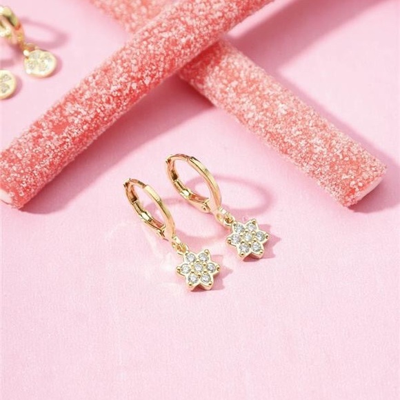 Studded Flower Pendant Hoop Earring - Picture 2 of 2